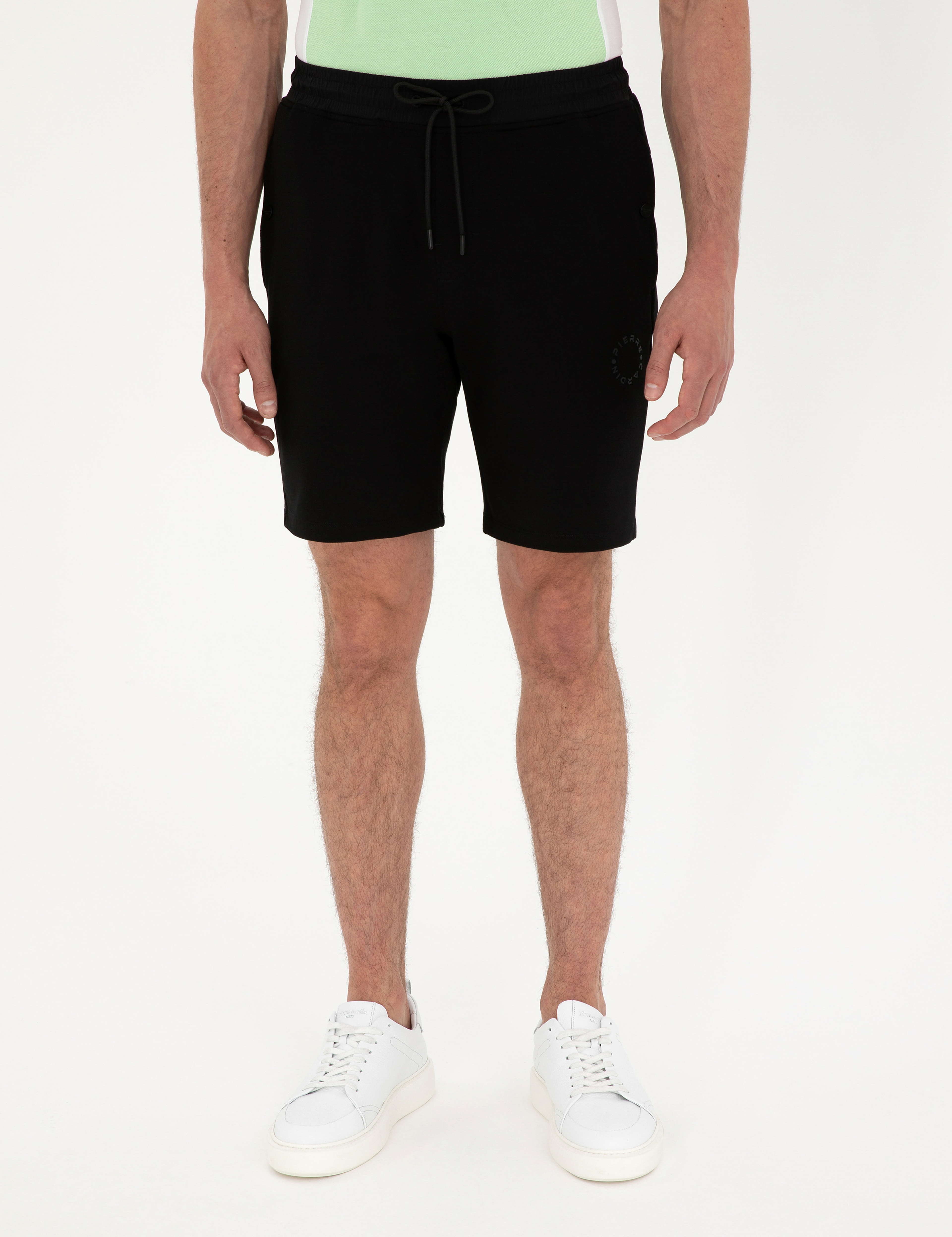 Siyah Regular Fit Örme Şort - Image 2