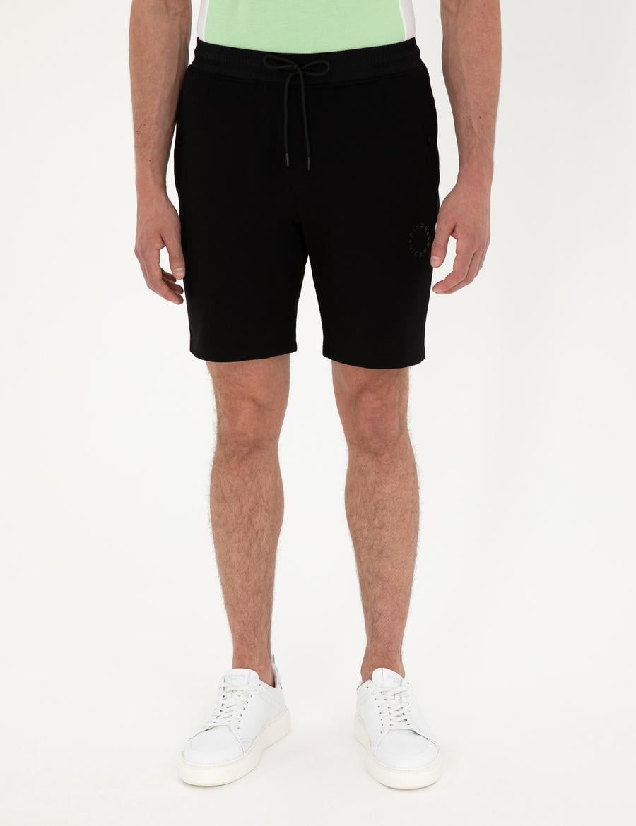 Siyah Regular Fit Örme Şort
