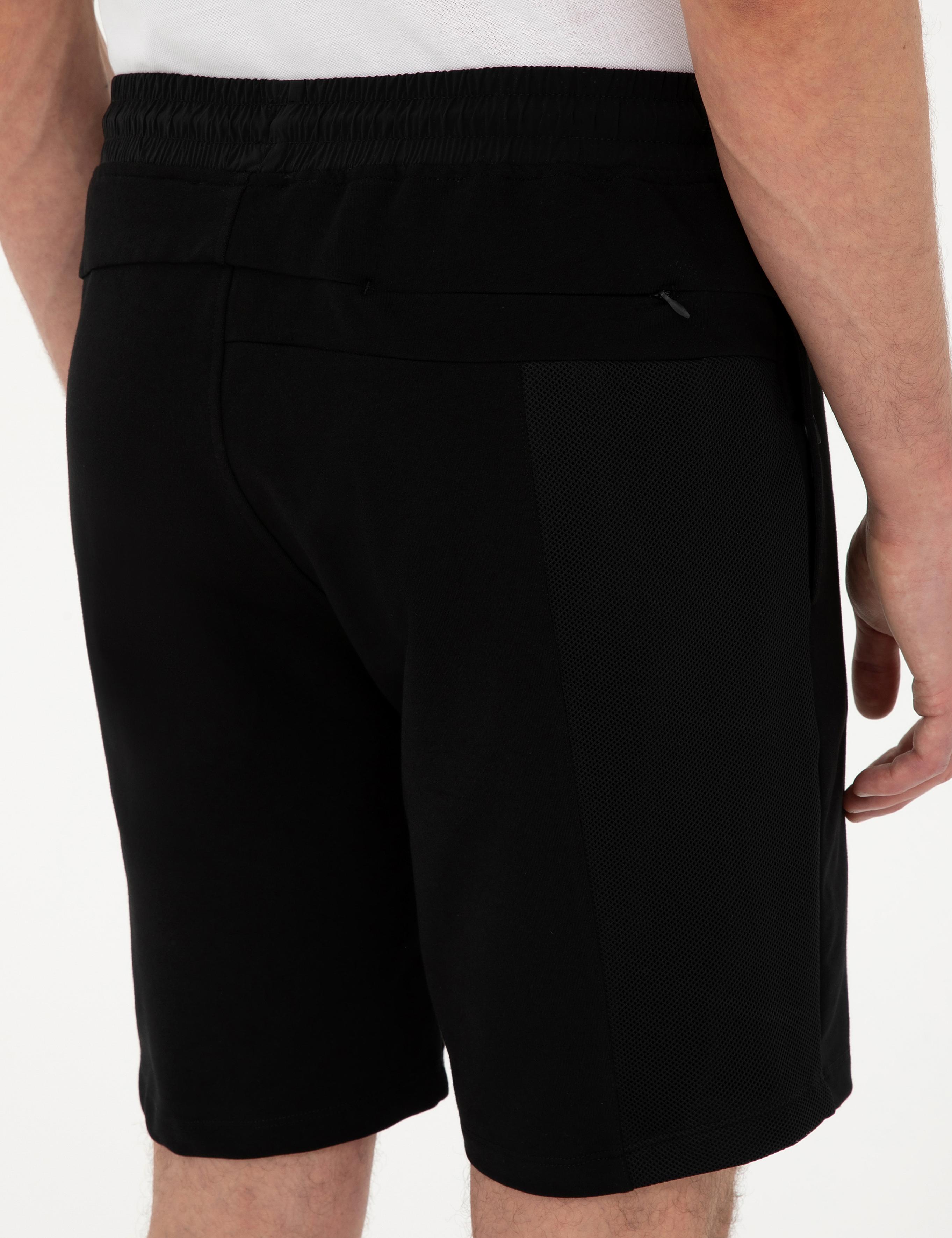 Siyah Regular Fit Örme Şort