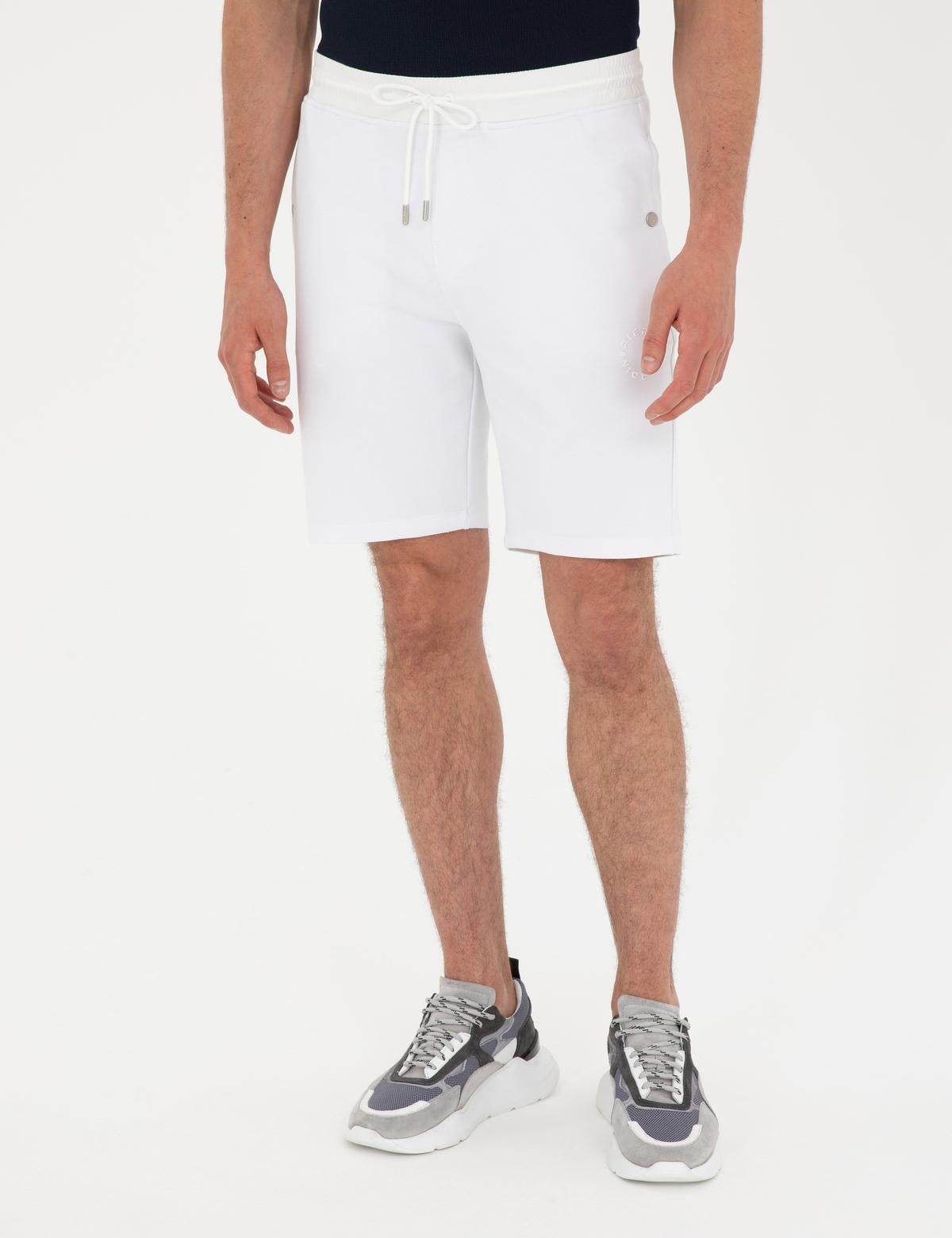 Beyaz Regular Fit Örme Şort - 50284172036