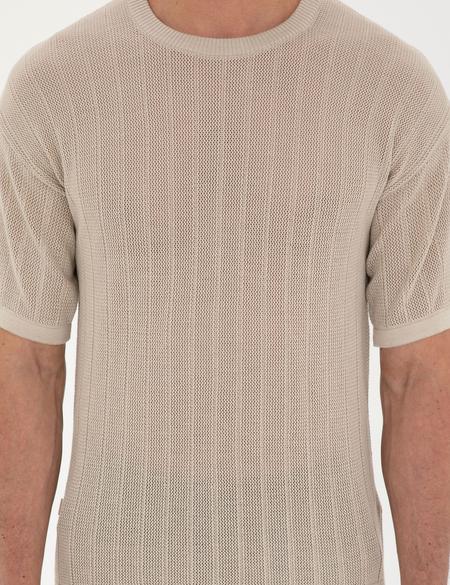 Bej Comfort Fit Bisiklet Yaka Triko Tişört - 50288119001