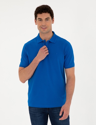 Saks Slim Fit %100 Pamuk Basic Düğmeli Polo Yaka Basic Tişört