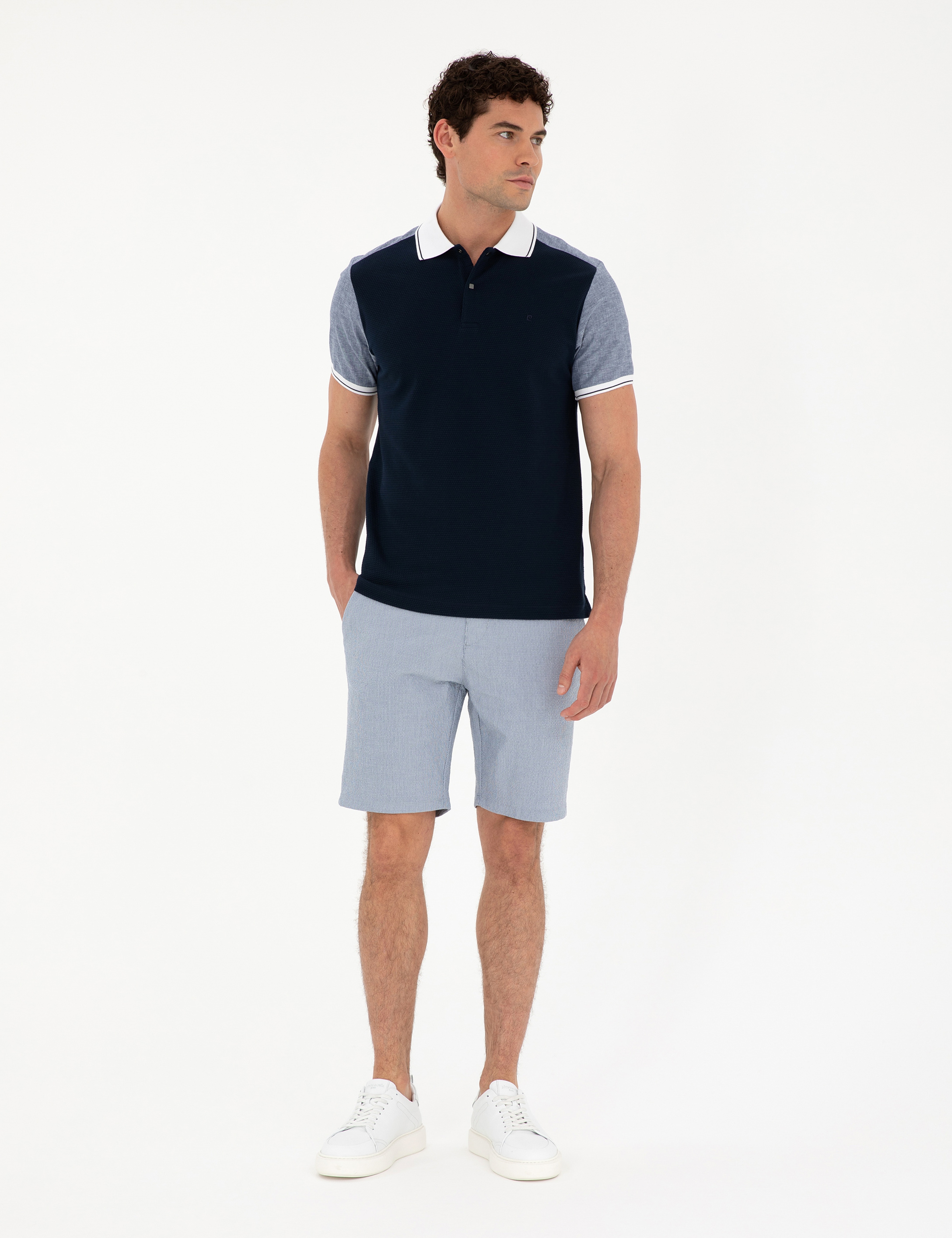 Lacivert Slim Fit %100 Pamuk Düğmeli Polo Yaka Tişört