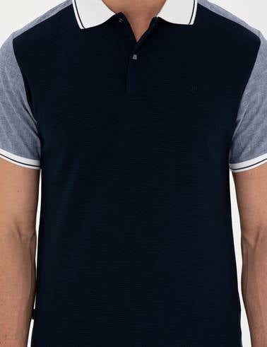 Lacivert Slim Fit %100 Pamuk Düğmeli Polo Yaka Tişört