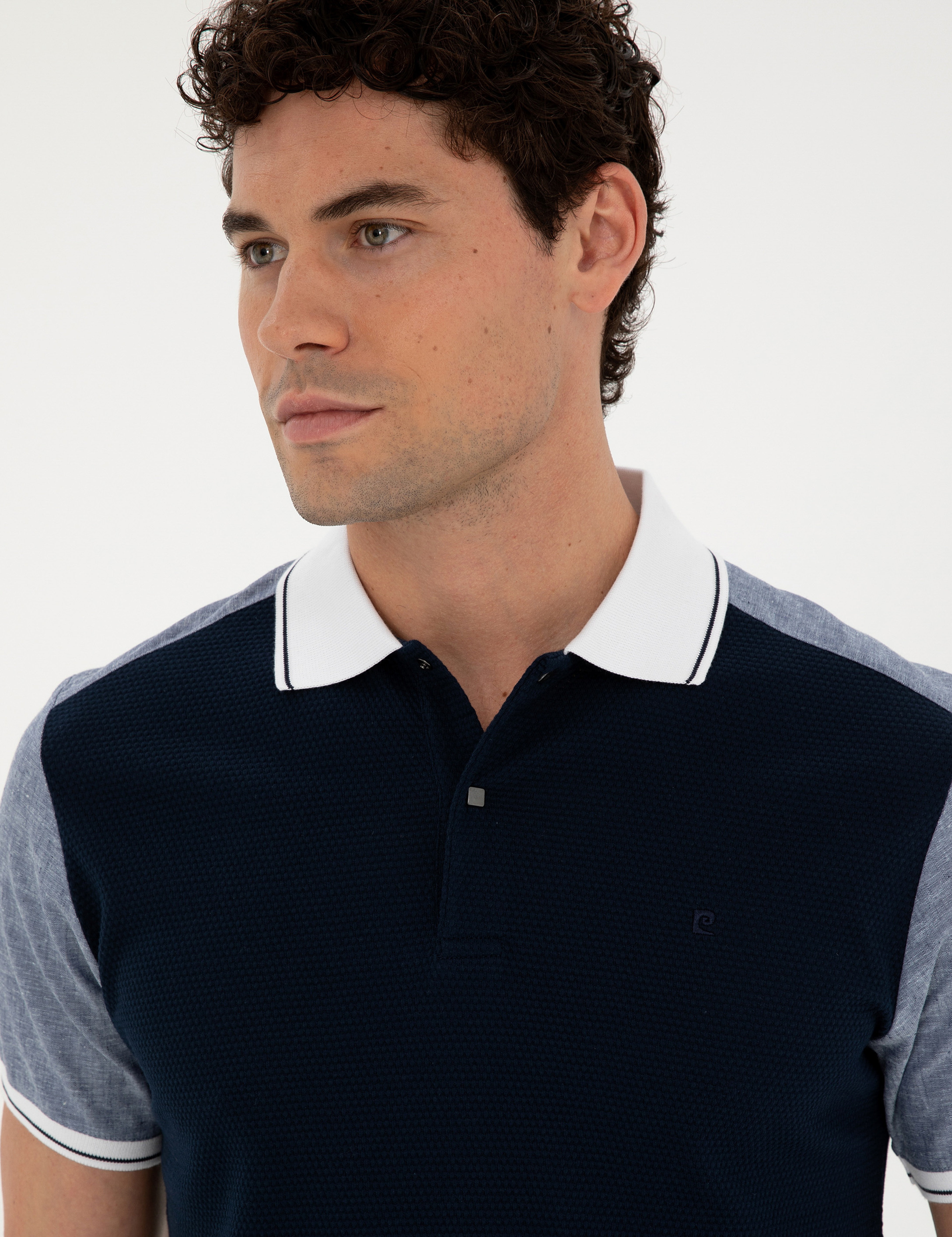 Lacivert Slim Fit %100 Pamuk Düğmeli Polo Yaka Tişört