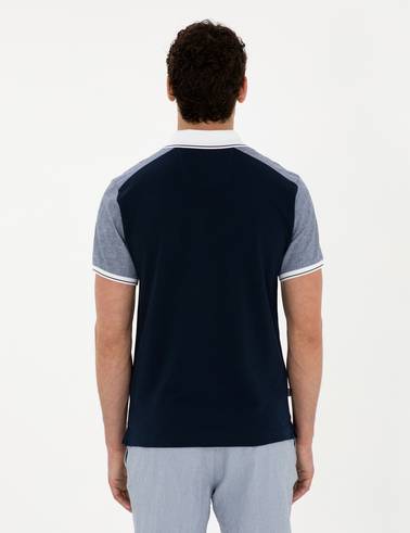 Lacivert Slim Fit %100 Pamuk Düğmeli Polo Yaka Tişört