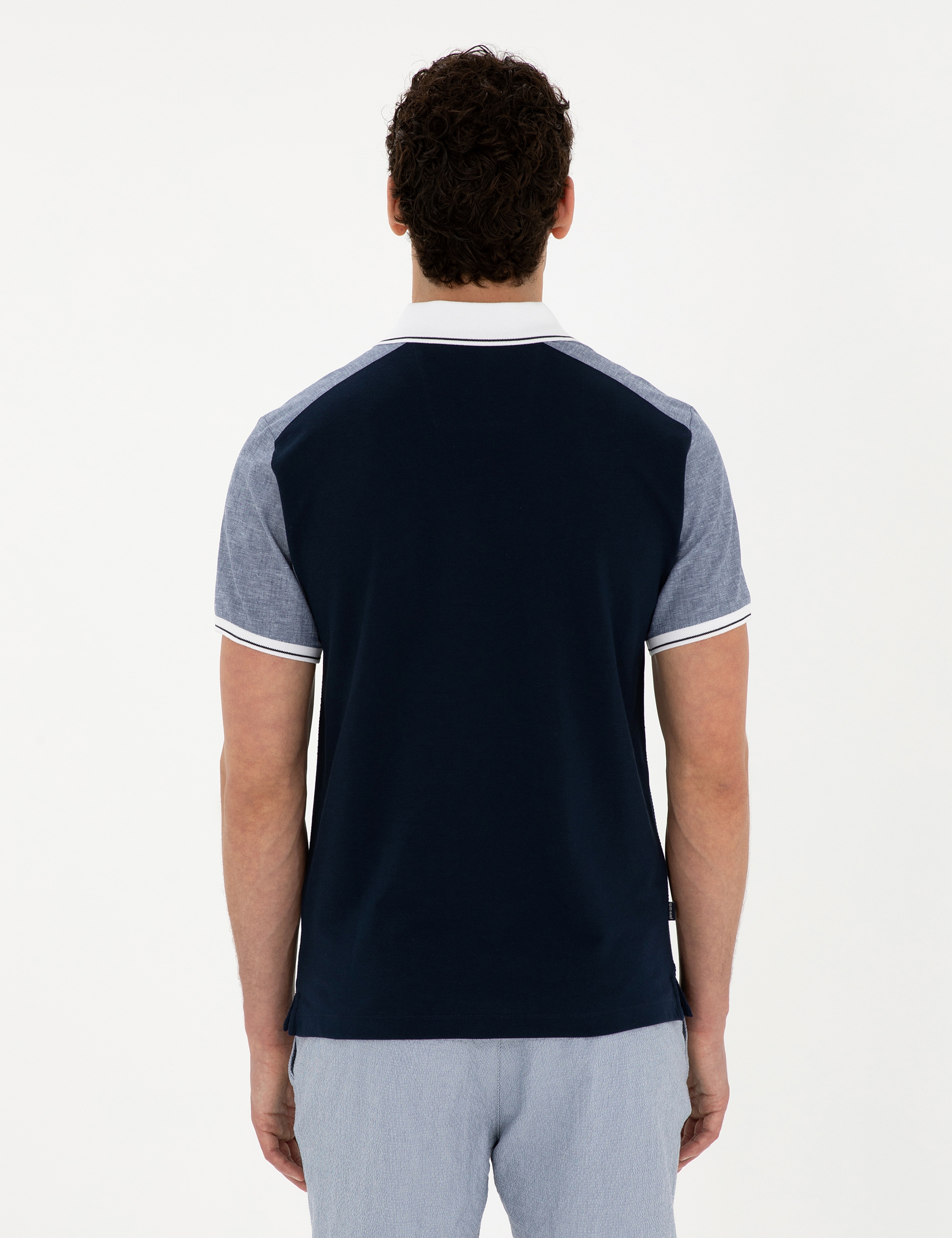 Lacivert Slim Fit %100 Pamuk Düğmeli Polo Yaka Tişört - Image 5