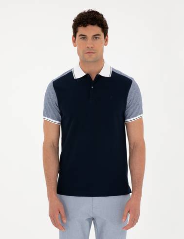 Lacivert Slim Fit %100 Pamuk Düğmeli Polo Yaka Tişört