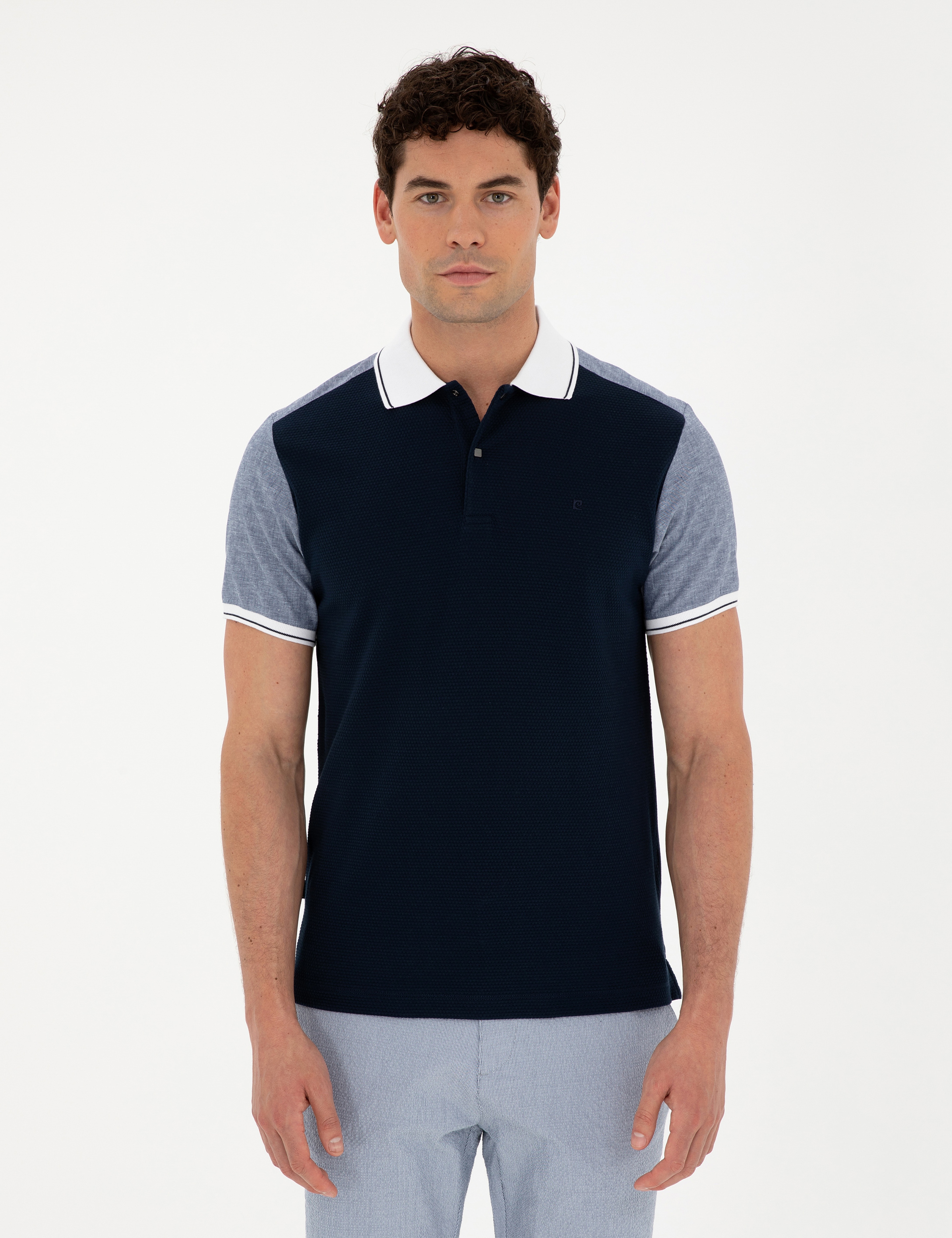 Lacivert Slim Fit %100 Pamuk Düğmeli Polo Yaka Tişört - Image 1