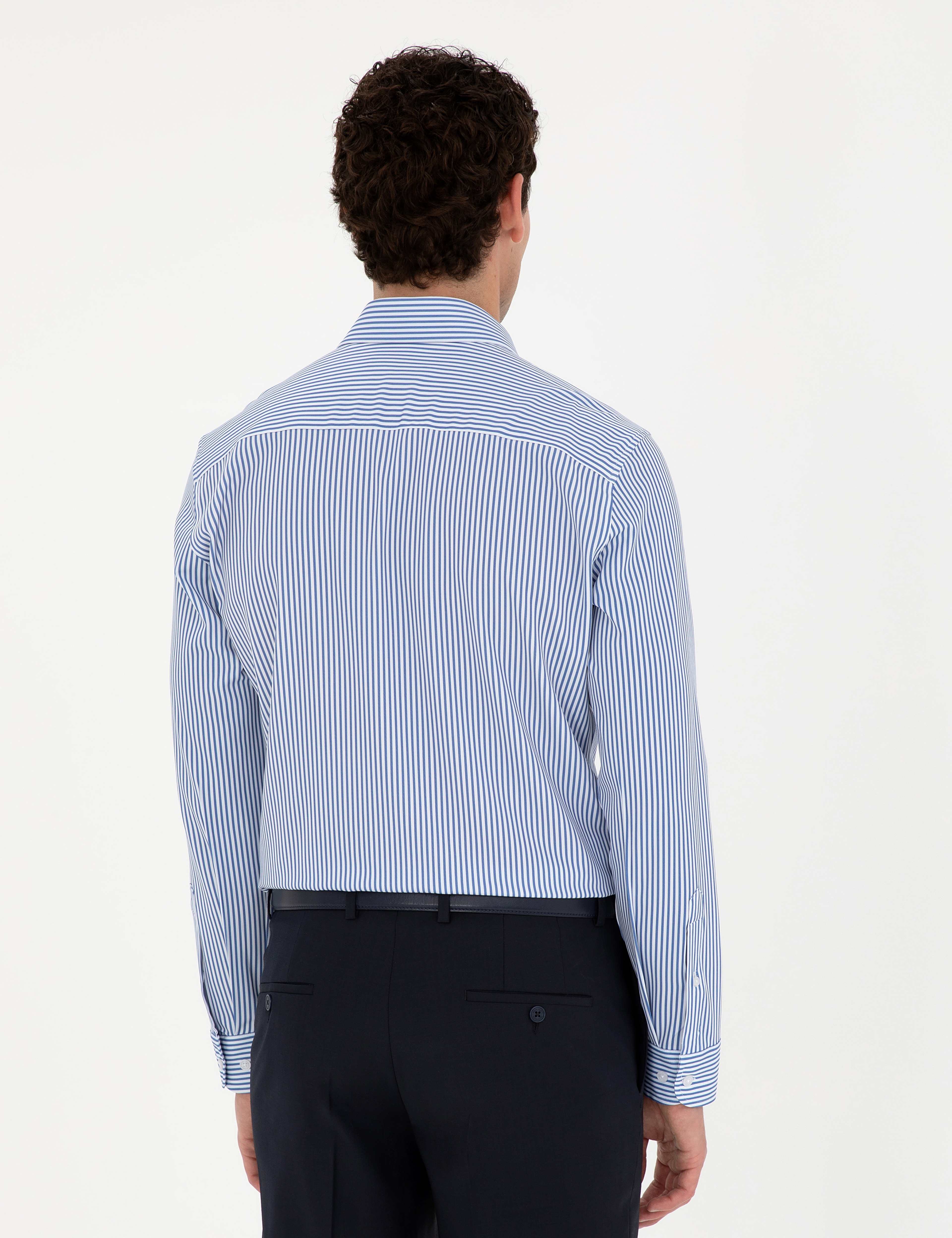 Mavi Çizgili Ekstra Slim Fit Uzun Kollu Gömlek - Image 5
