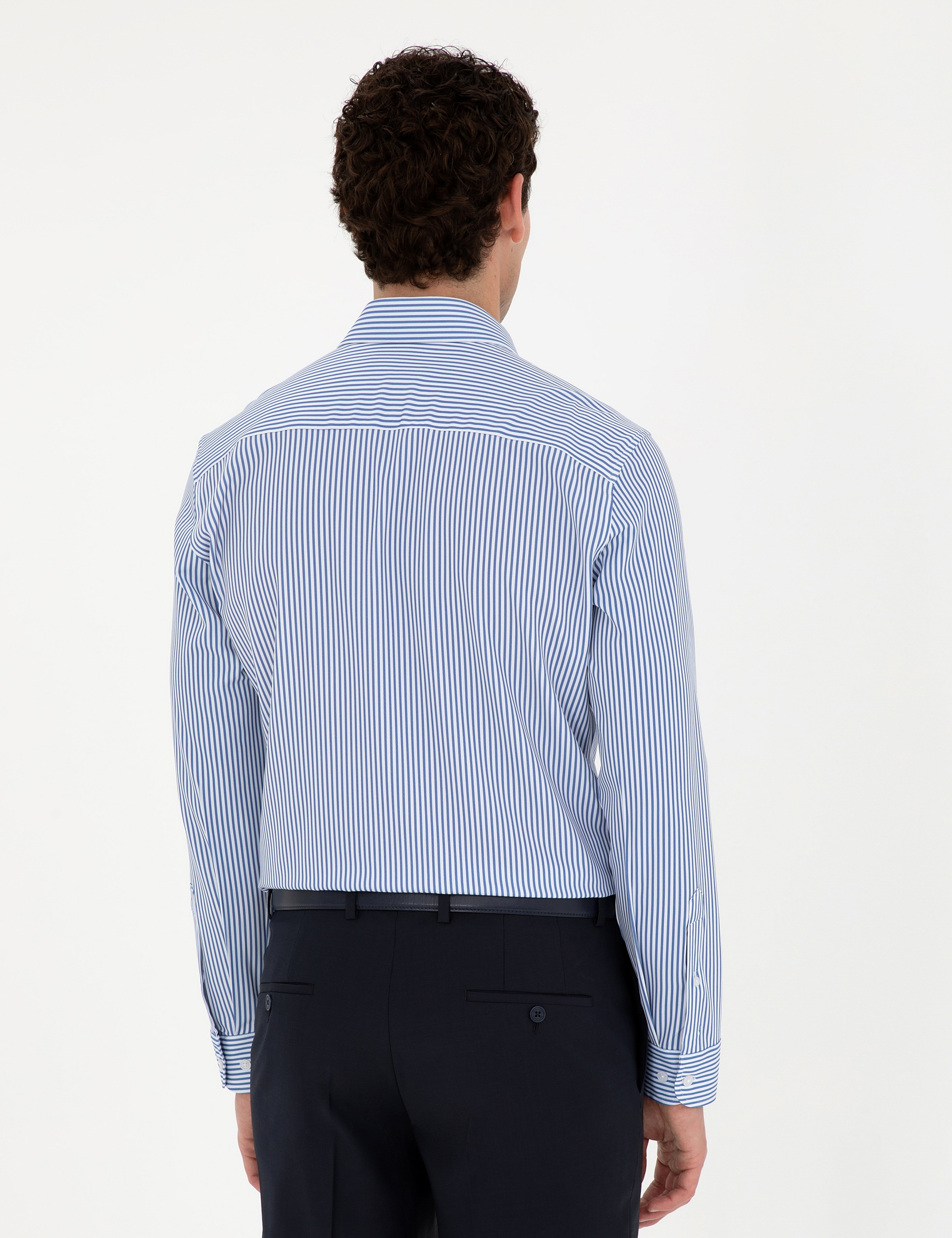 Mavi Çizgili Ekstra Slim Fit Uzun Kollu Gömlek
