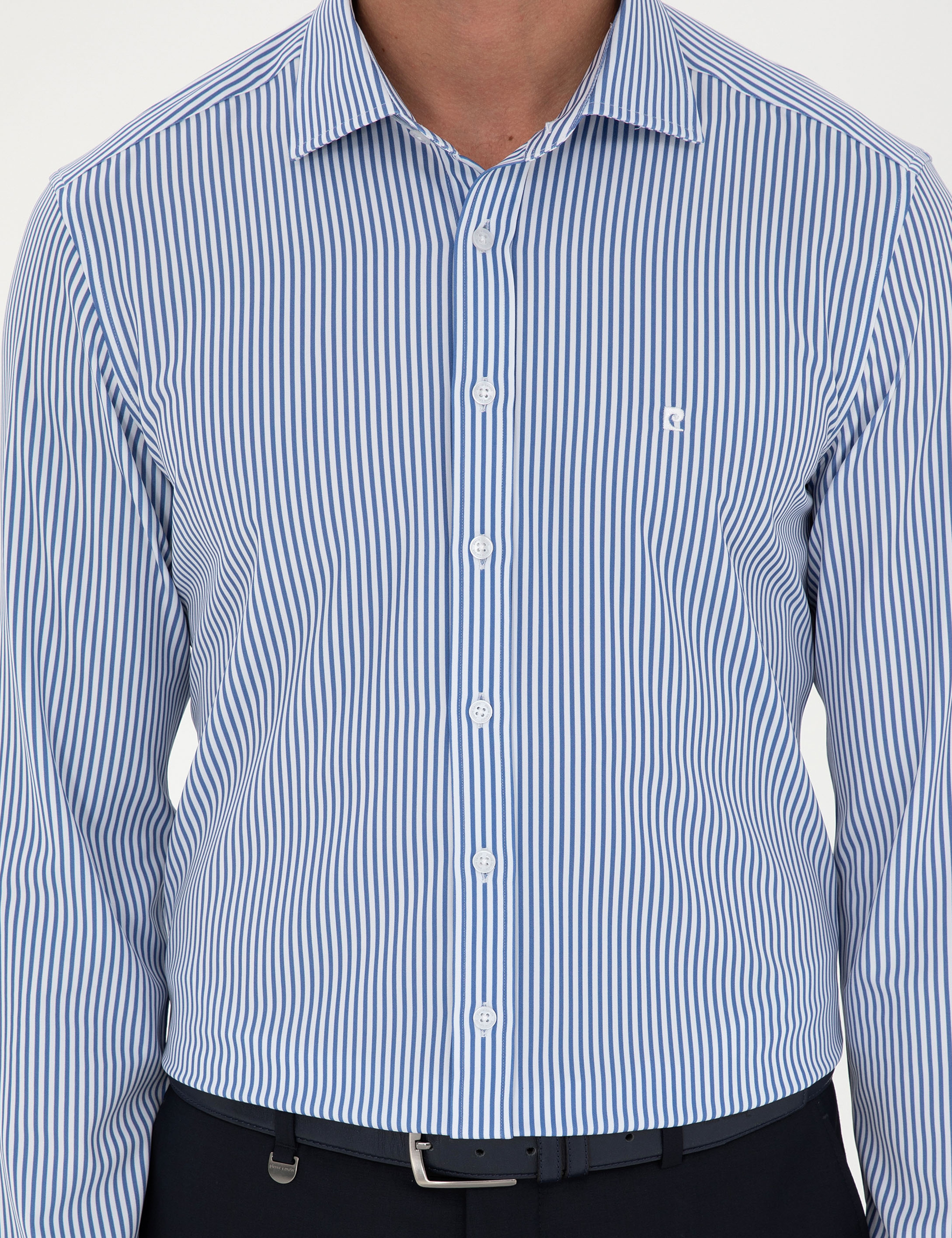 Mavi Çizgili Ekstra Slim Fit Uzun Kollu Gömlek
