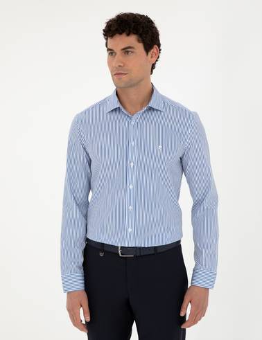 Mavi Çizgili Ex. Slim Fit Uzun Kollu Gömlek