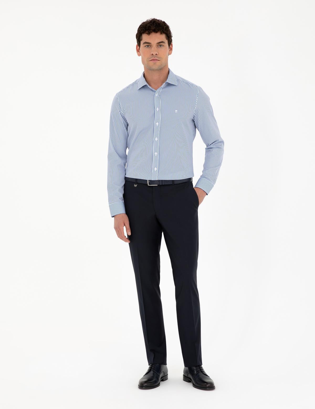 Mavi Çizgili Ex. Slim Fit Uzun Kollu Gömlek - 50294140006