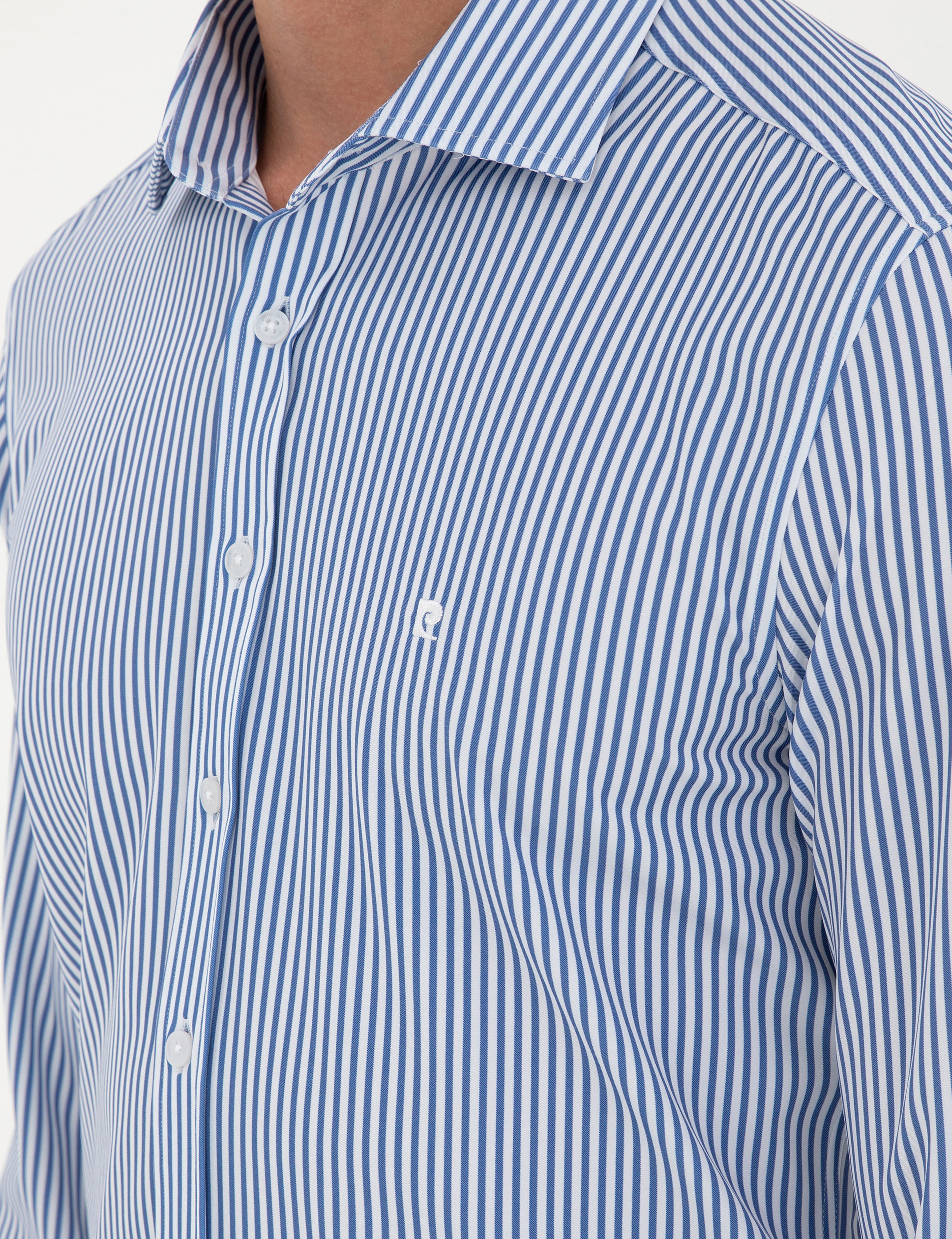 Mavi Çizgili Ekstra Slim Fit Uzun Kollu Gömlek