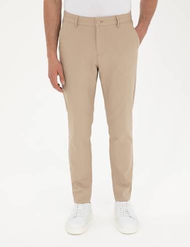 Bej Carrot Fit Keten Karışımlı Kanvas Pantolon
