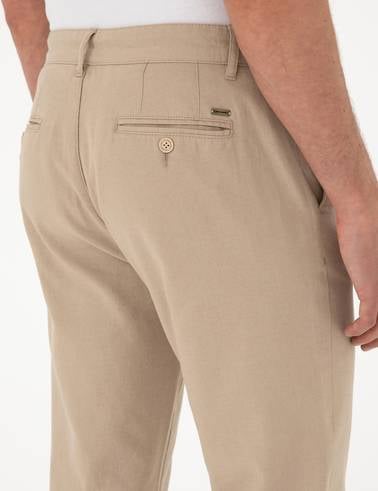 Bej Carrot Fit Keten Karışımlı Kanvas Pantolon