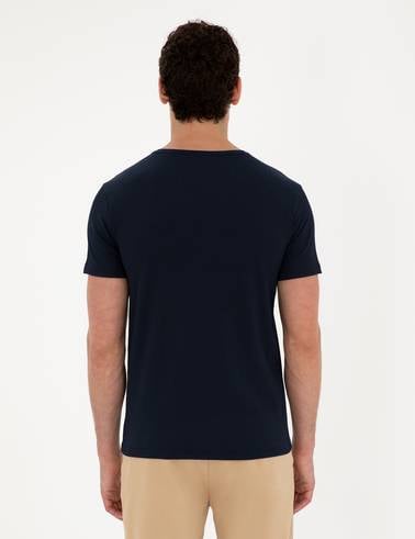 Lacivert Slim Fit Bisiklet Yaka Tişört