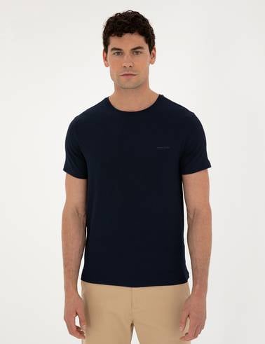 Lacivert Slim Fit Bisiklet Yaka Tişört