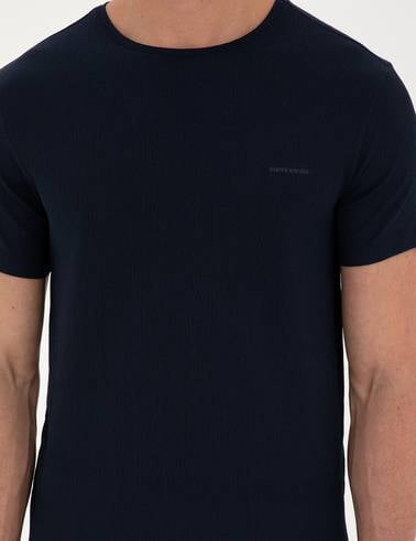 Lacivert Slim Fit Bisiklet Yaka Tişört