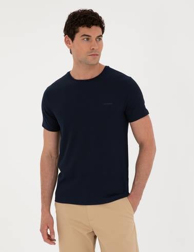 Lacivert Slim Fit Bisiklet Yaka Tişört