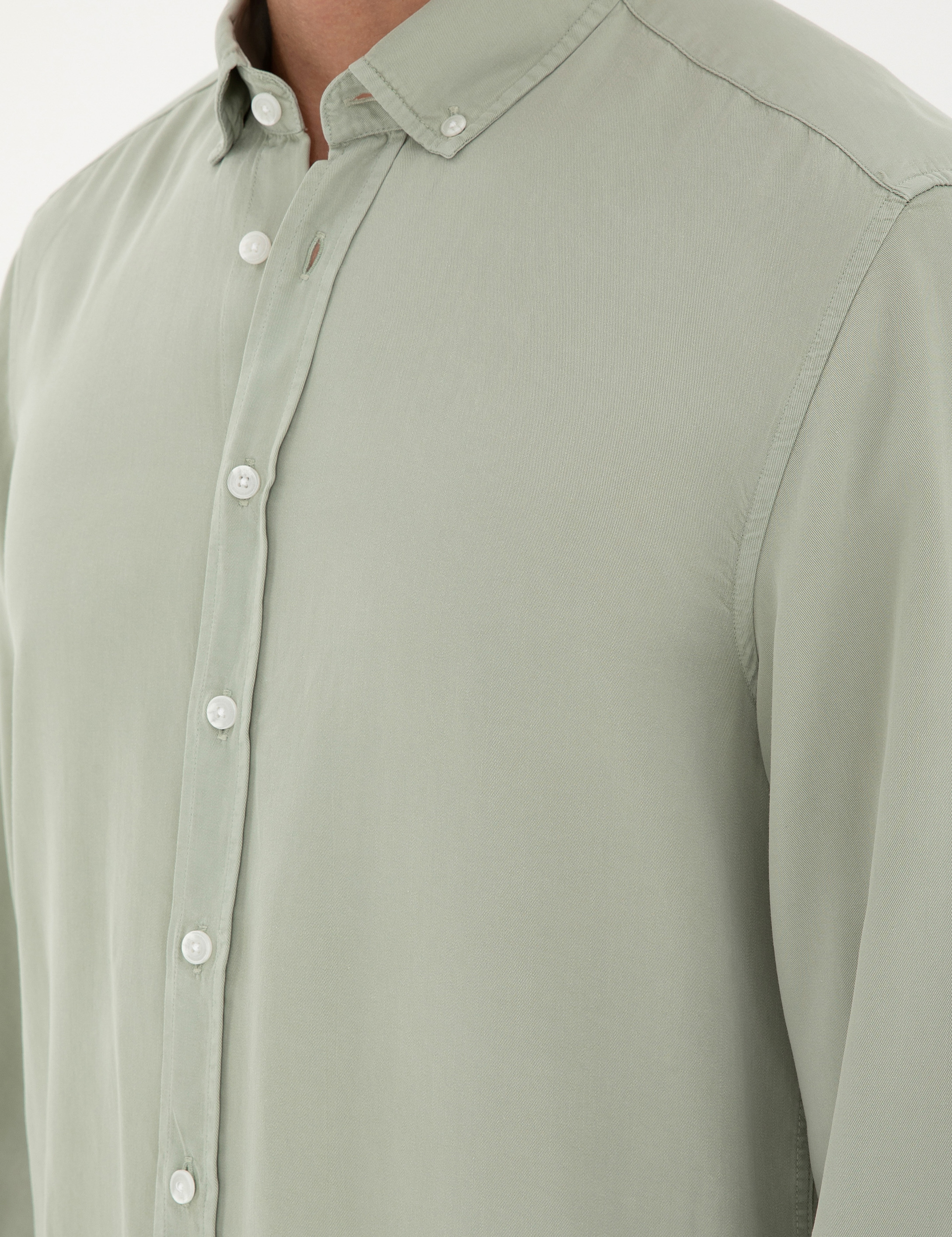 Yeşil Regular Fit Uzun Kollu Gömlek - Image 7