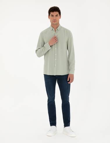 Yeşil Regular Fit Uzun Kollu Gömlek