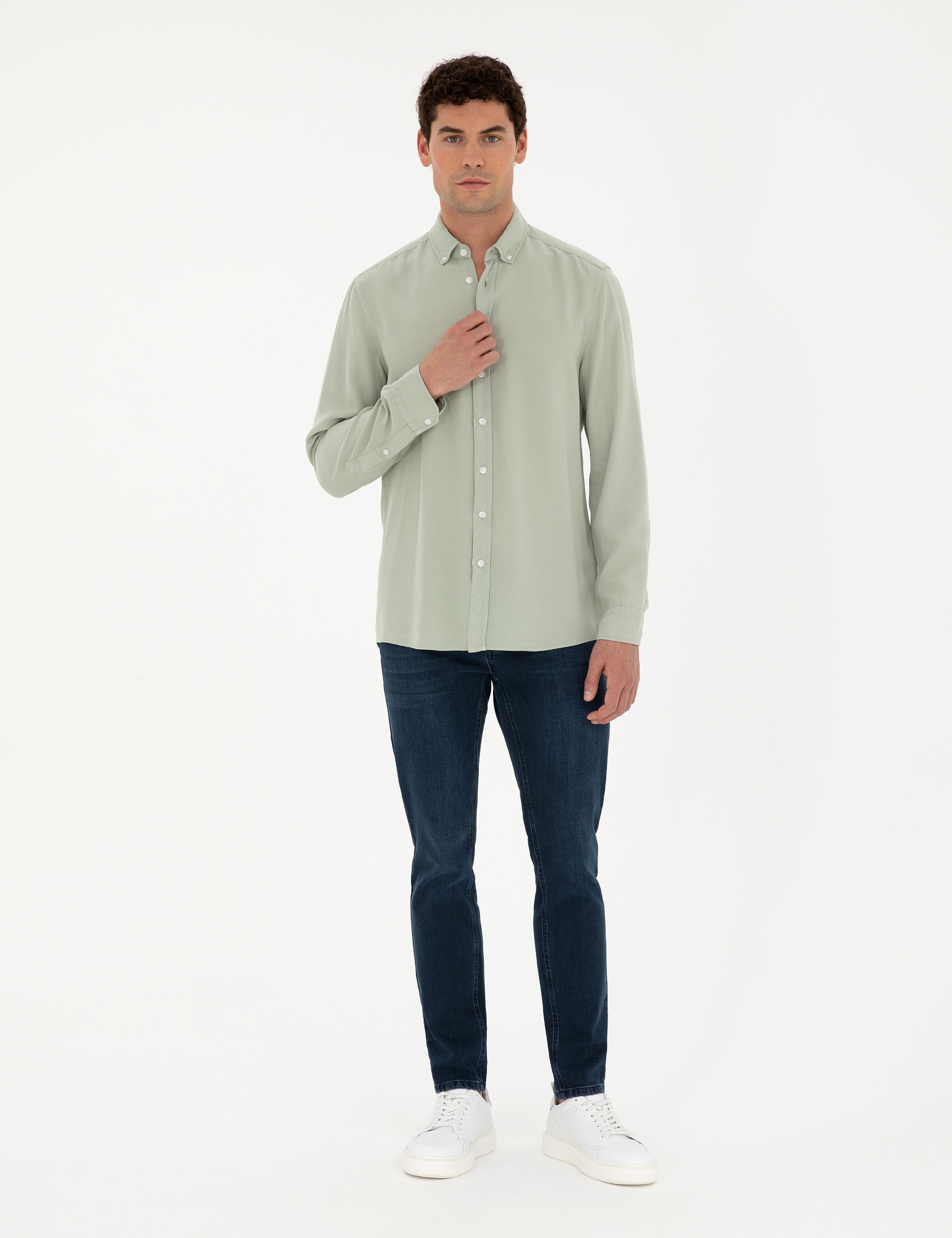 Yeşil Regular Fit Uzun Kollu Gömlek - Image 4