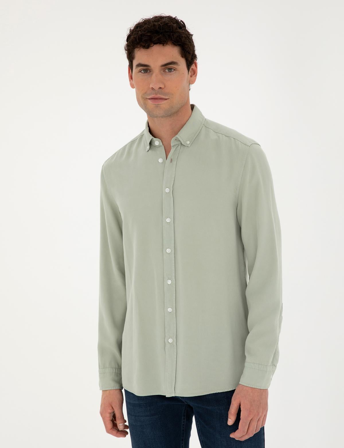 Yeşil Regular Fit Uzun Kollu Gömlek - 50284405008