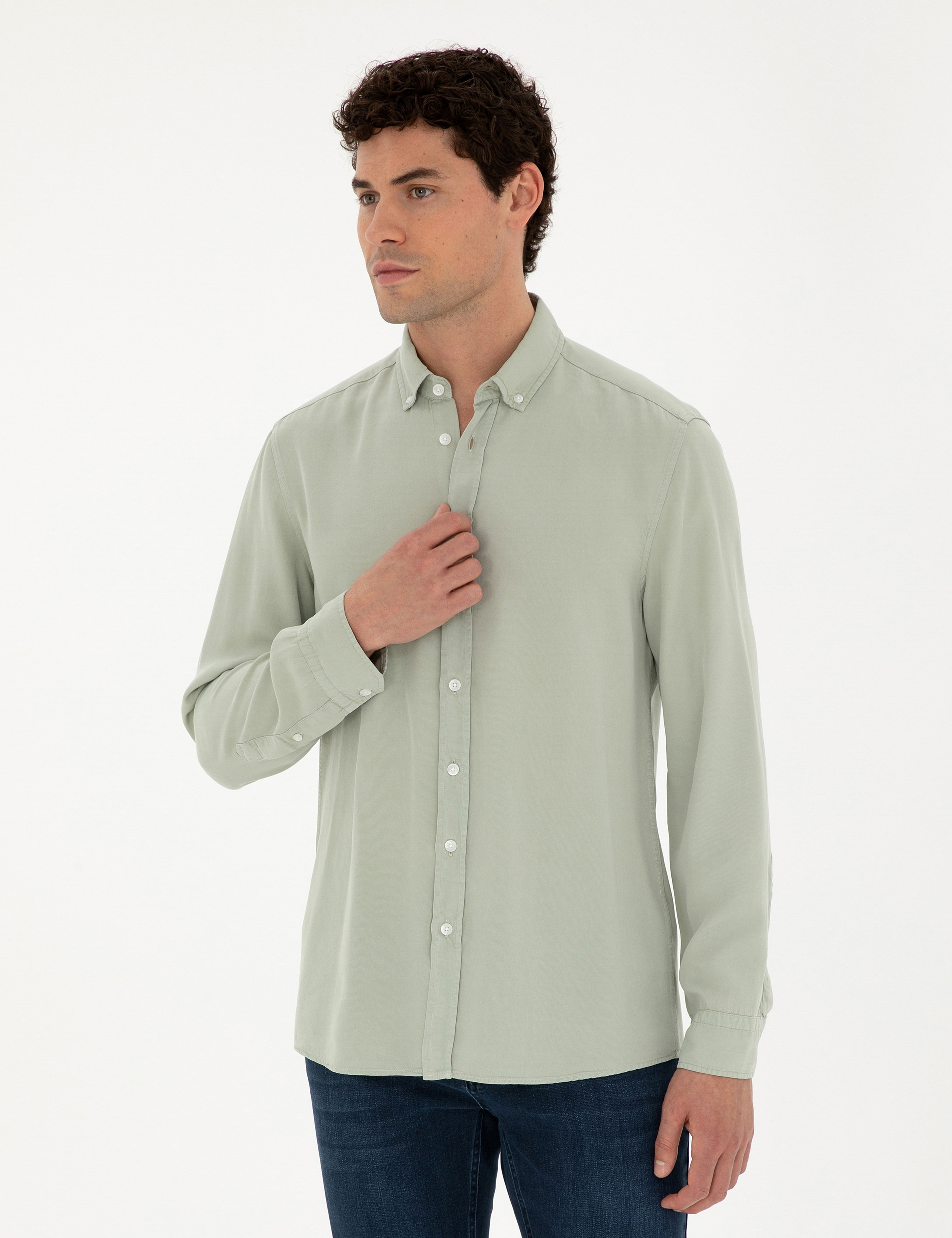 Yeşil Regular Fit Uzun Kollu Gömlek - Image 1