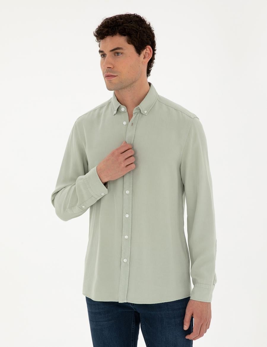 Yeşil Regular Fit Uzun Kollu Gömlek