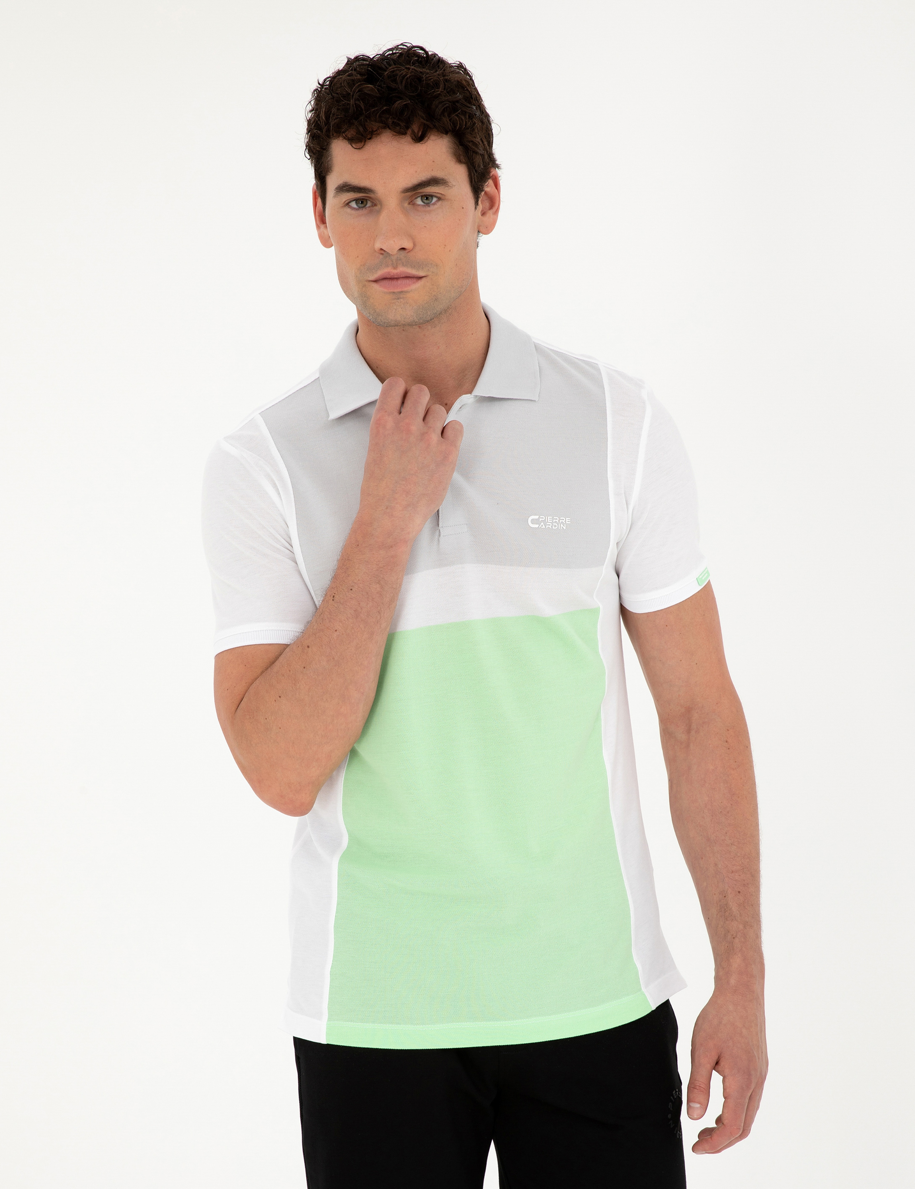 Beyaz Slim Fit %100 Pamuk Düğmeli Polo Yaka Tişört - Image 1