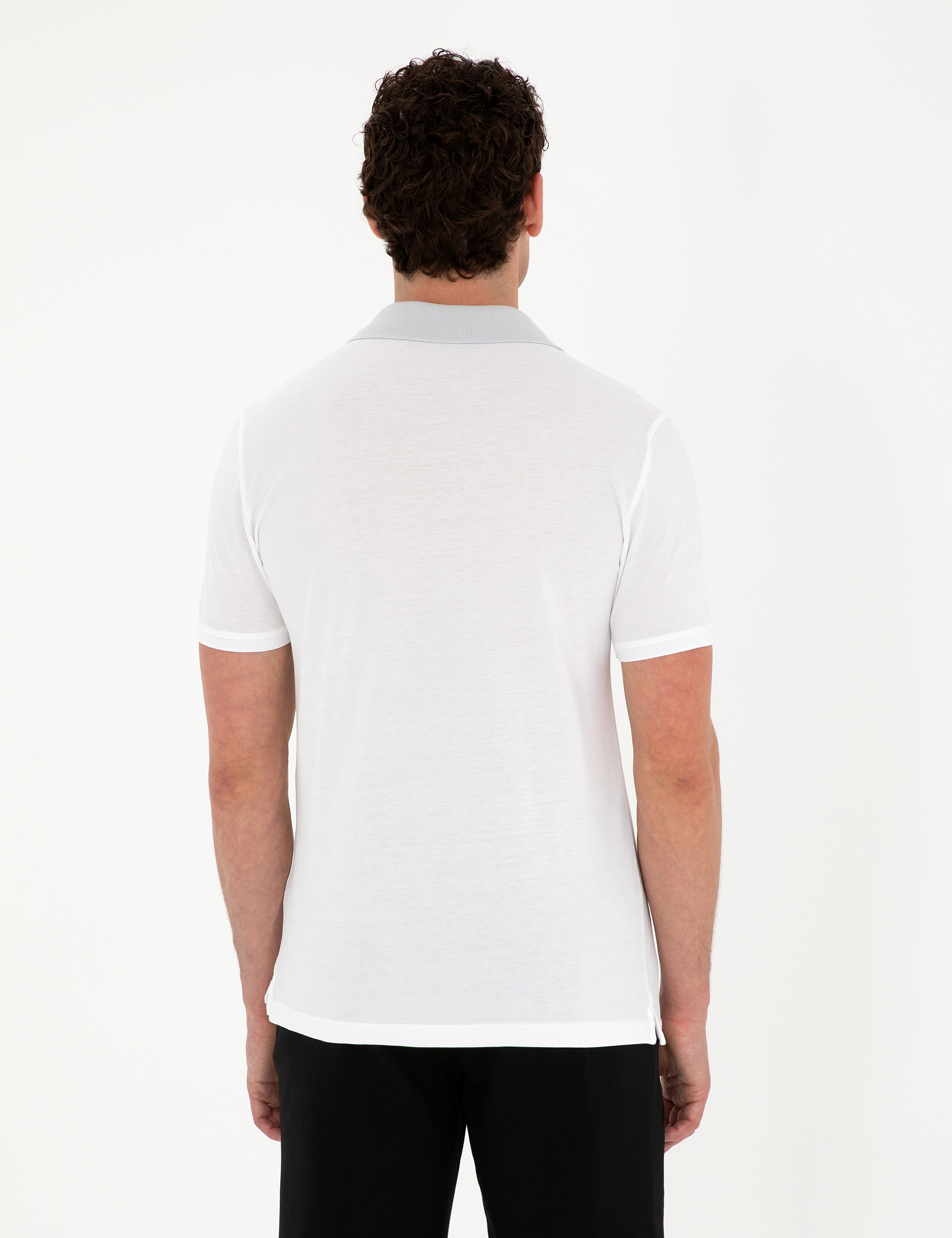 Beyaz Slim Fit %100 Pamuk Düğmeli Polo Yaka Tişört - Image 5