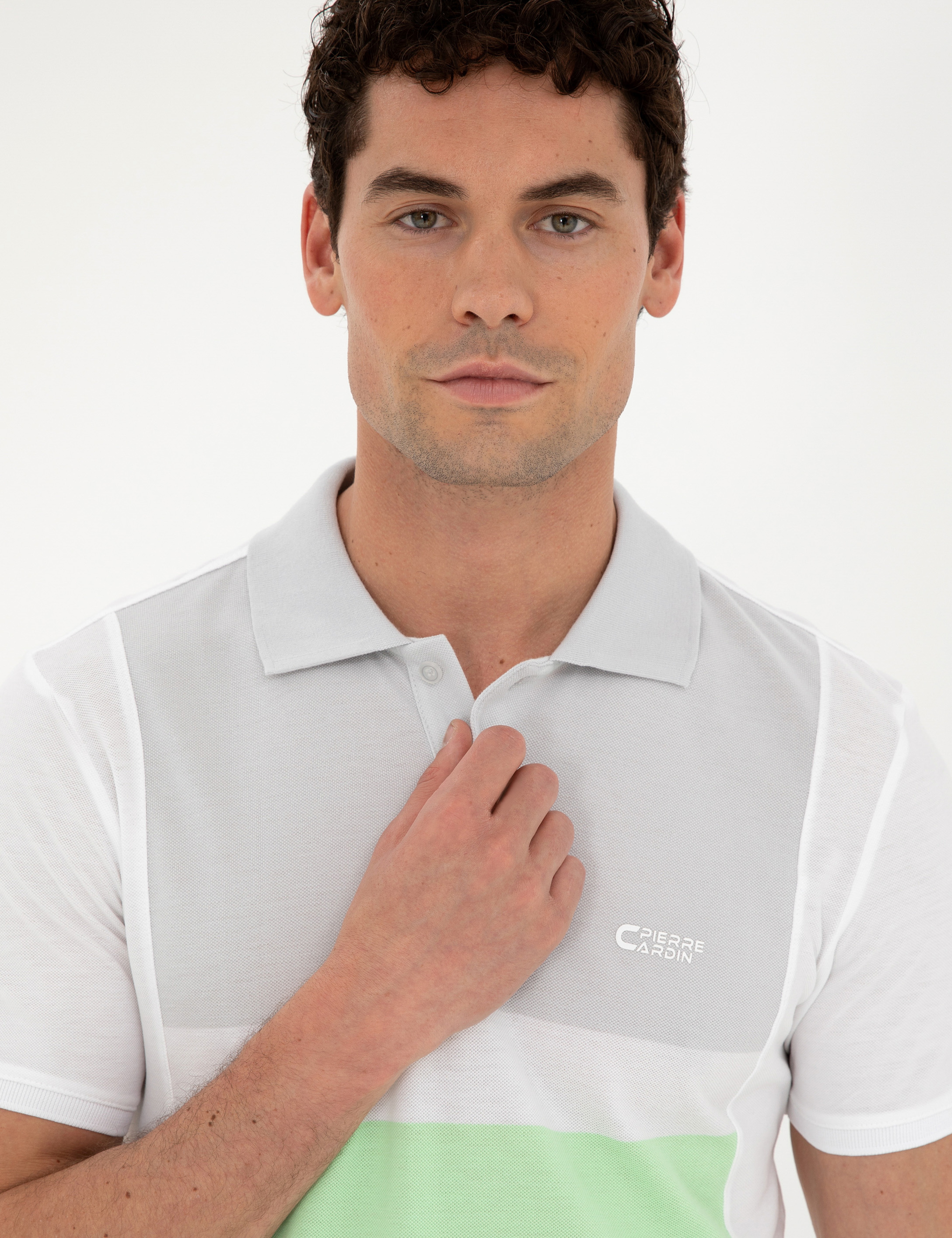 Beyaz Slim Fit %100 Pamuk Düğmeli Polo Yaka Tişört - Image 2