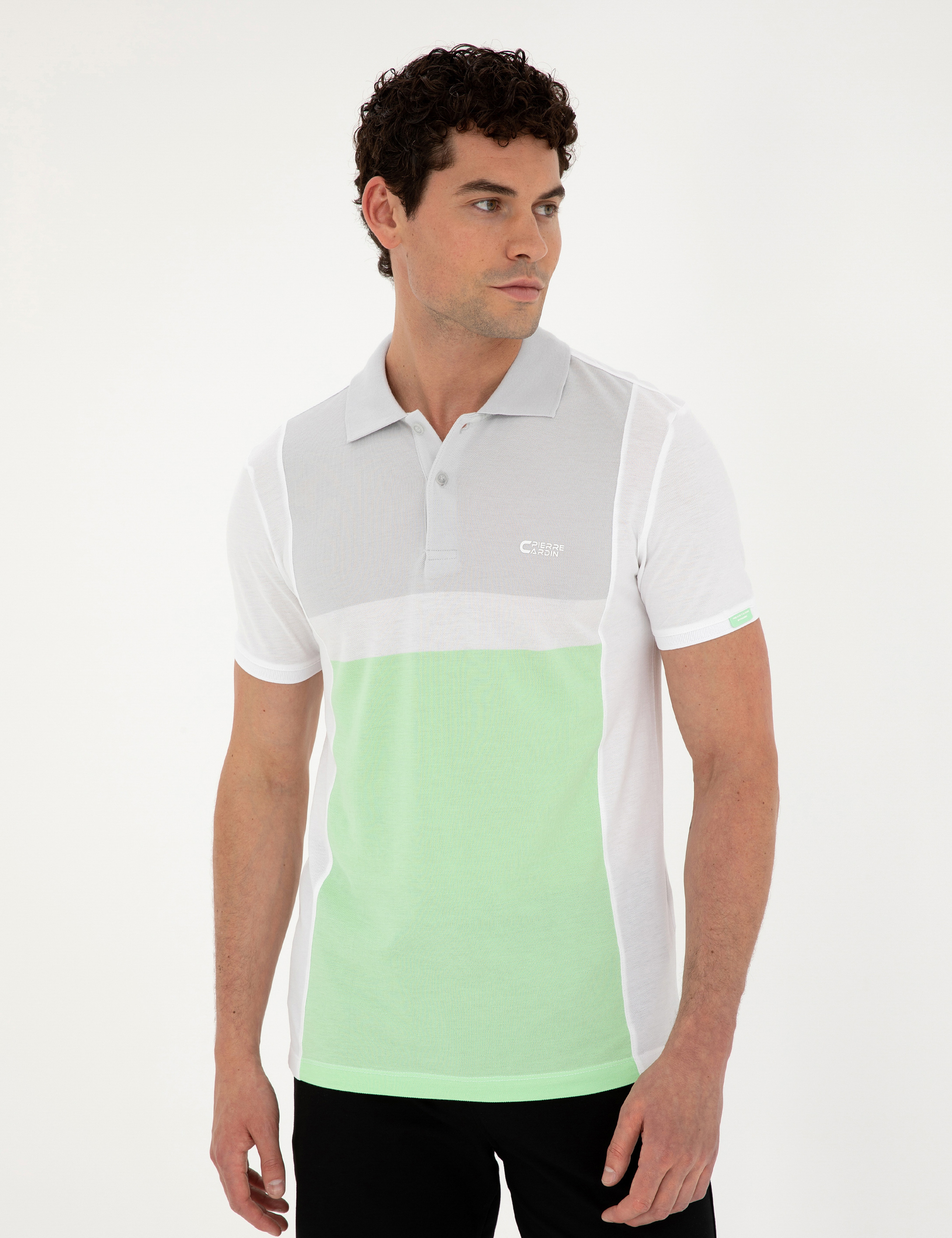 Beyaz Slim Fit %100 Pamuk Düğmeli Polo Yaka Tişört
