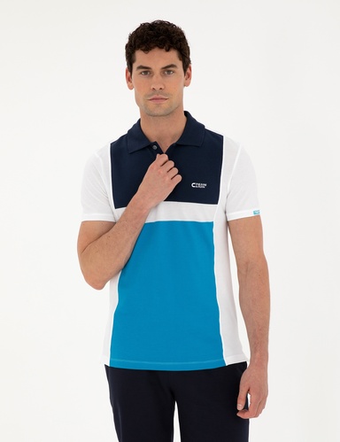 Lacivert Slim Fit %100 Pamuk Düğmeli Polo Yaka Tişört
