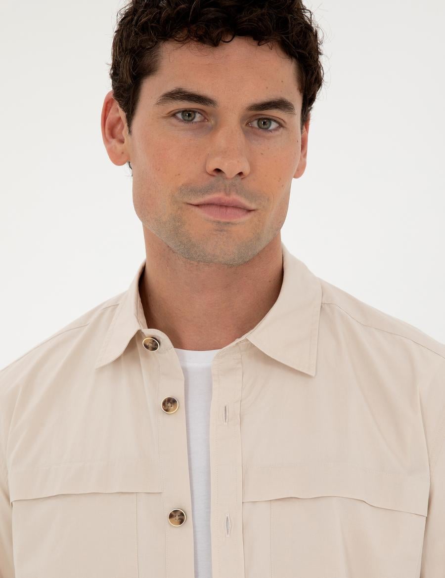 Bej Comfort Fit Uzun Kollu Gömlek