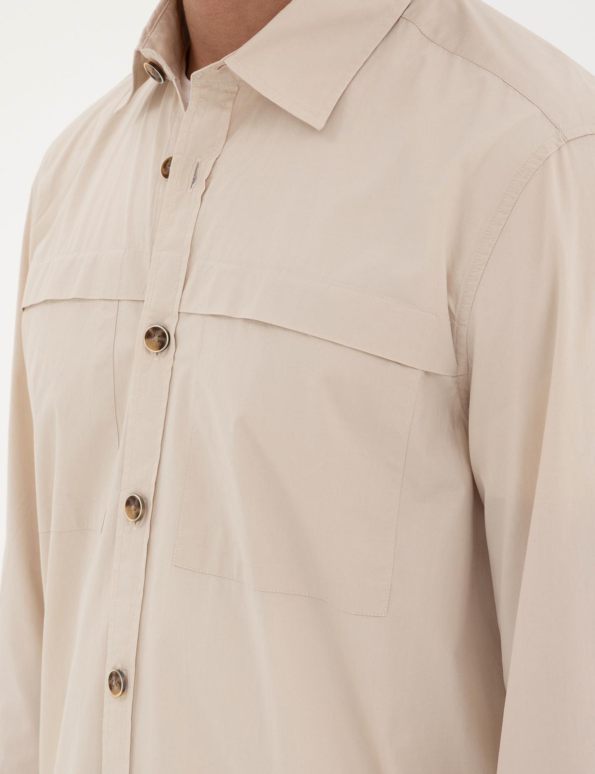 Bej Comfort Fit Uzun Kollu Gömlek - 50285539036