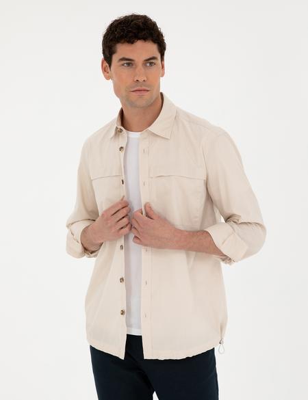 Bej Comfort Fit Uzun Kollu Gömlek - 50285539036