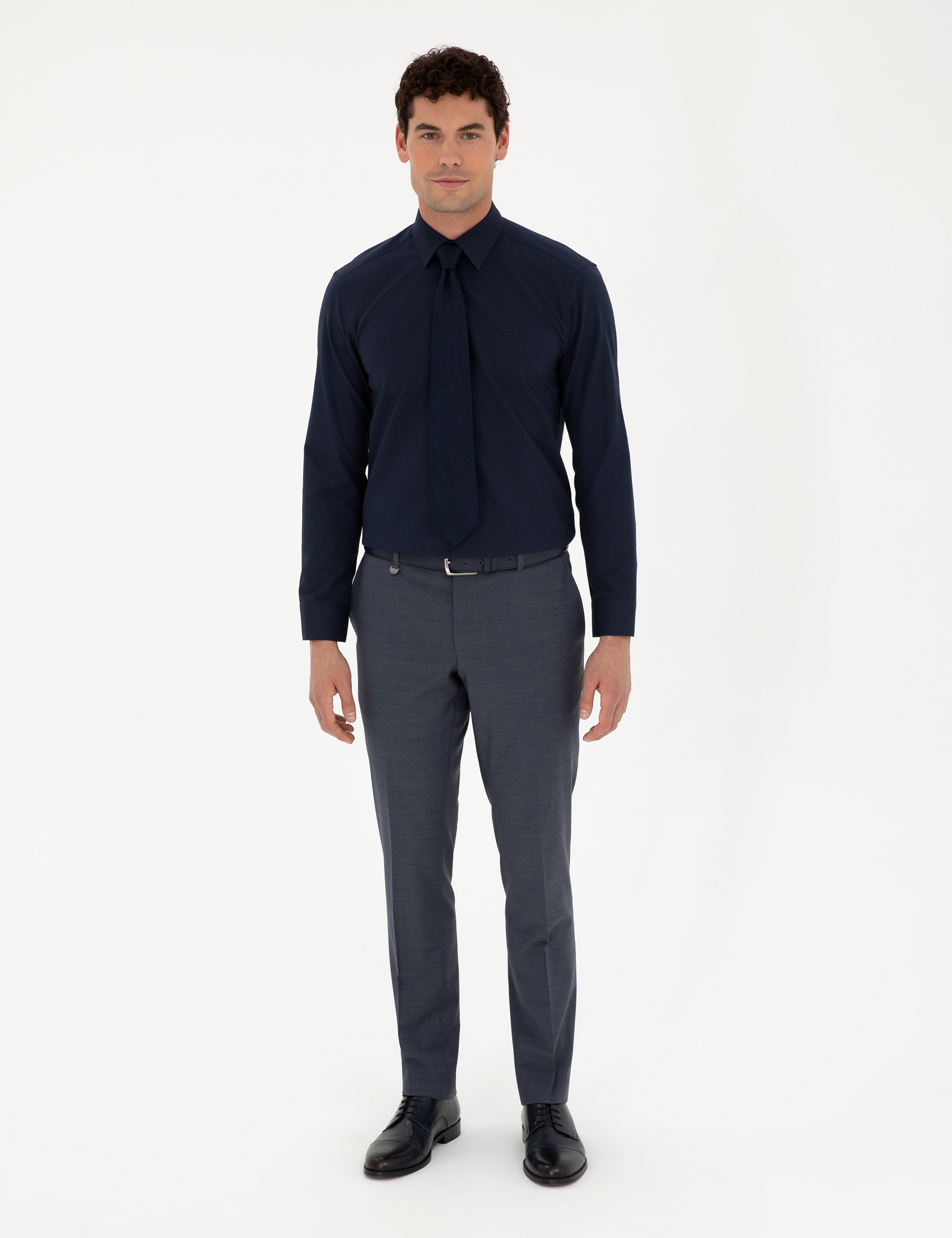 Lacivert Regular Fit Uzun Kollu Basic Gömlek - Image 4