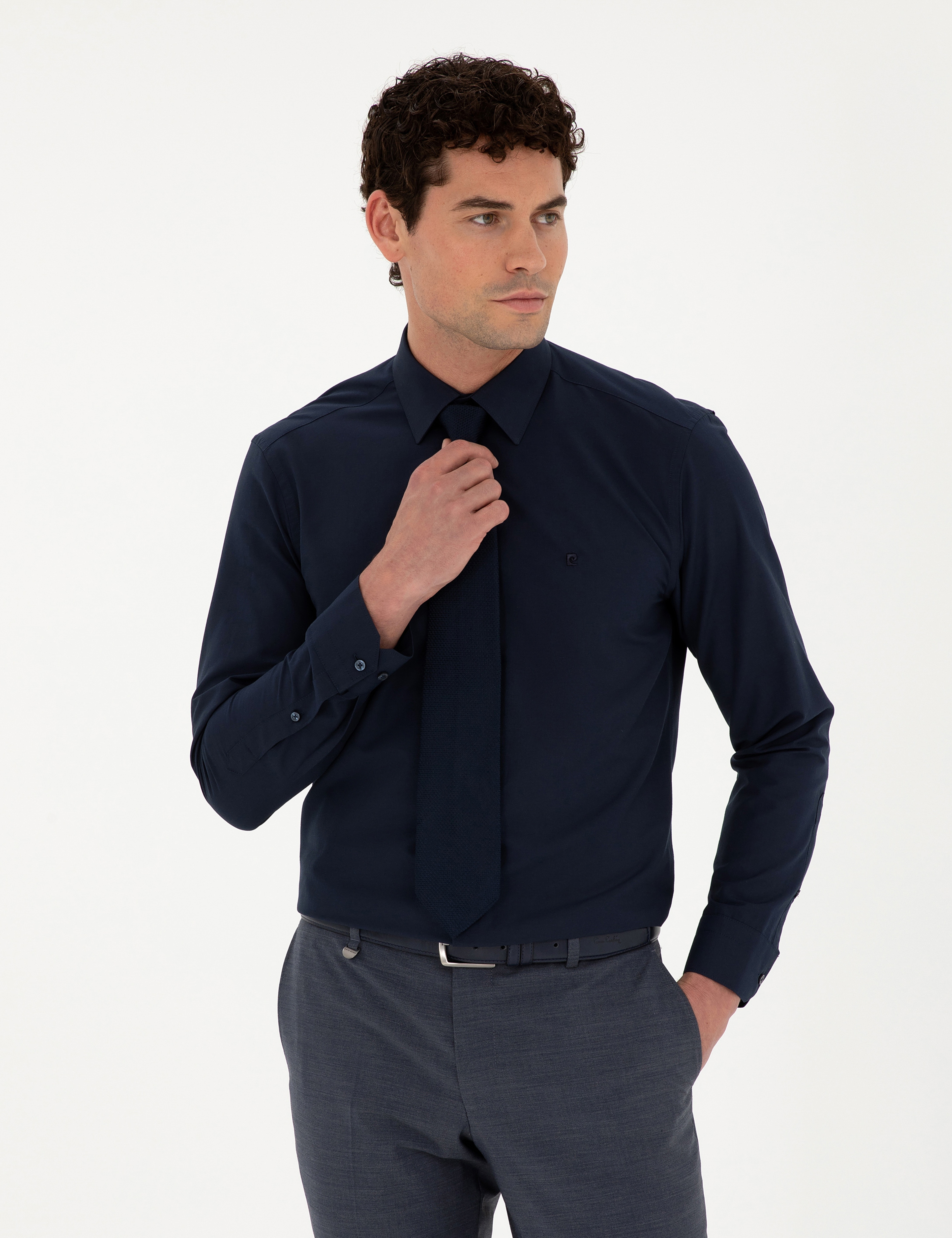 Lacivert Regular Fit Uzun Kollu Basic Gömlek
