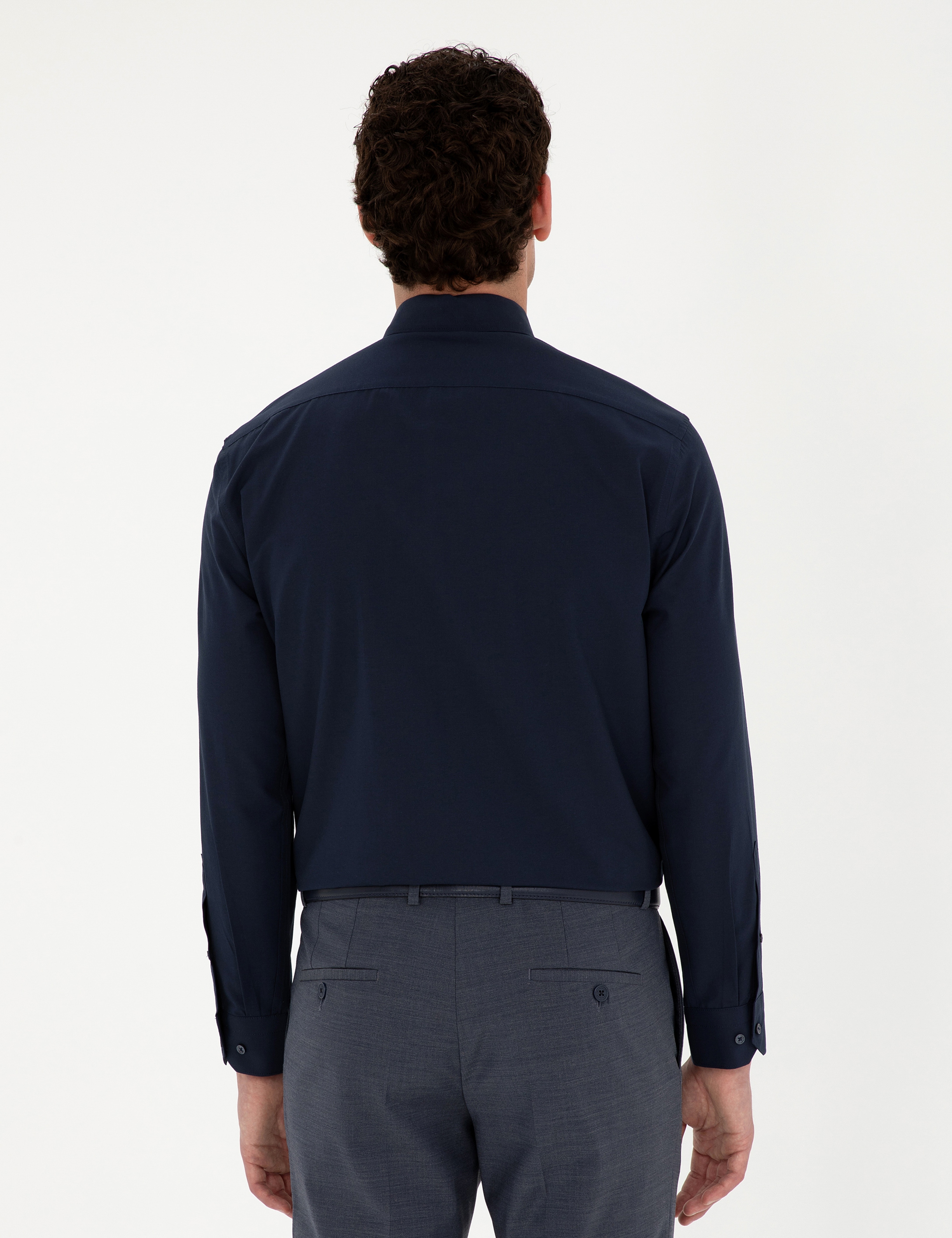 Lacivert Regular Fit Uzun Kollu Basic Gömlek - Image 5