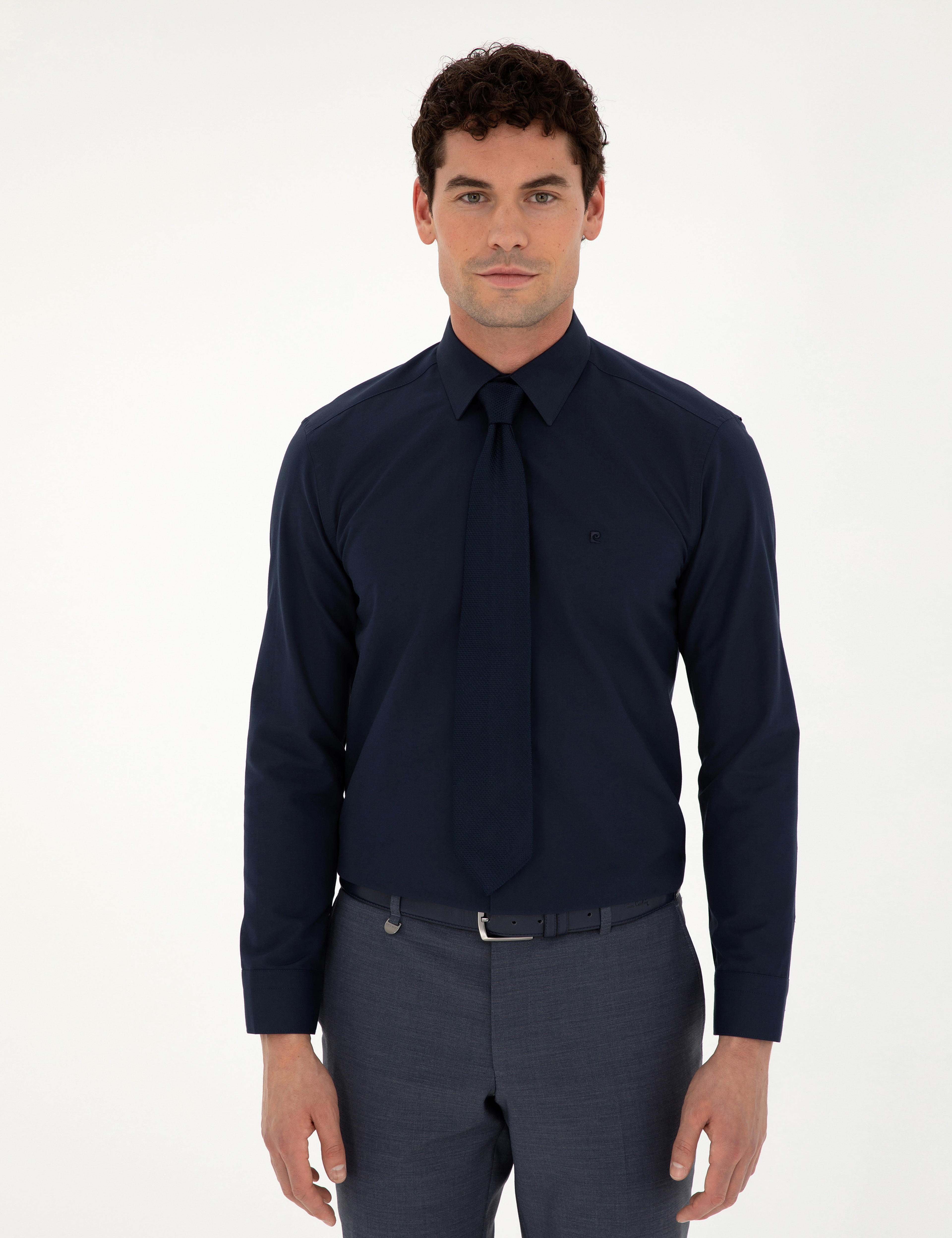 Lacivert Regular Fit Uzun Kollu Basic Gömlek - Image 3