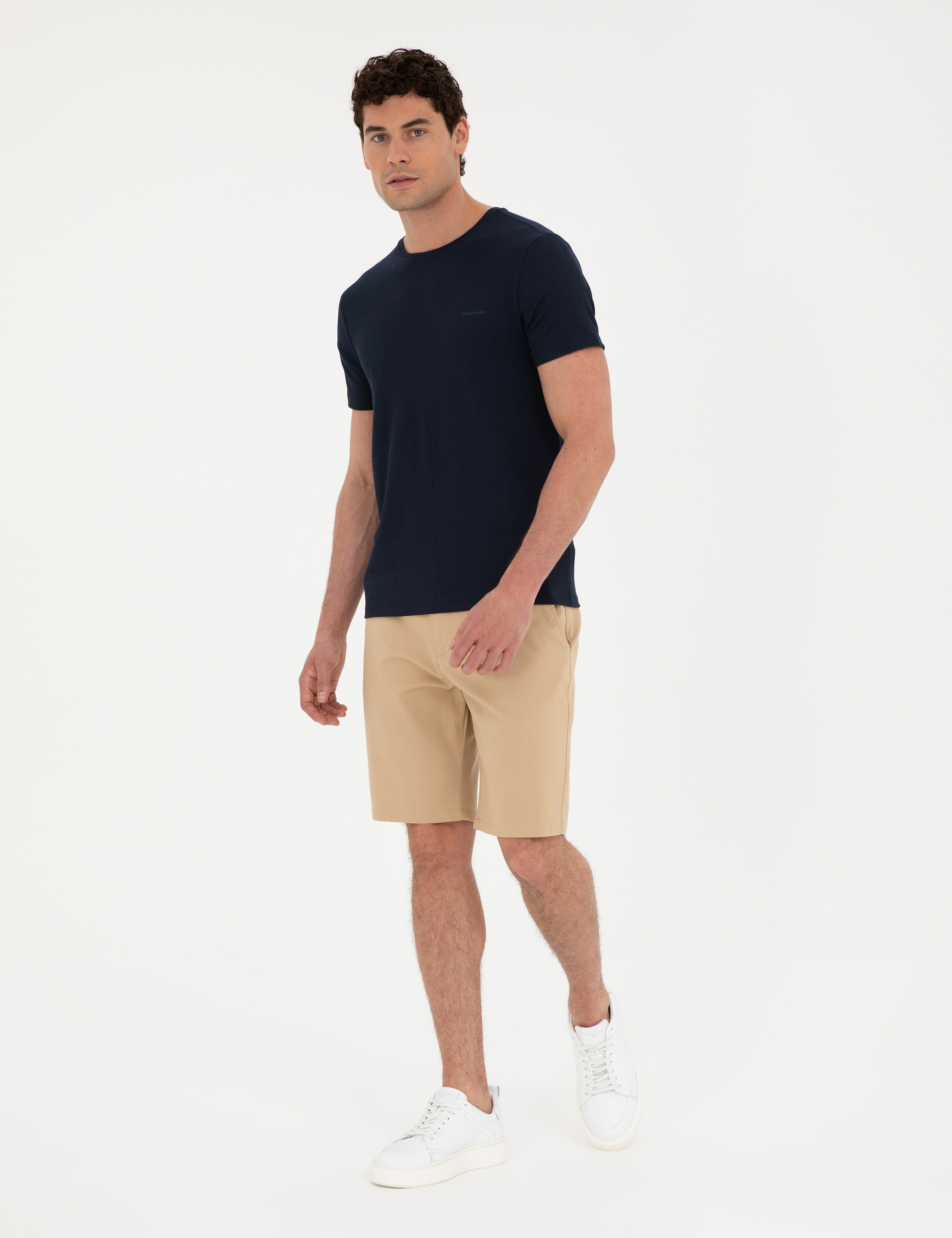 Camel Slim Fit Dokuma Şort - Image 1