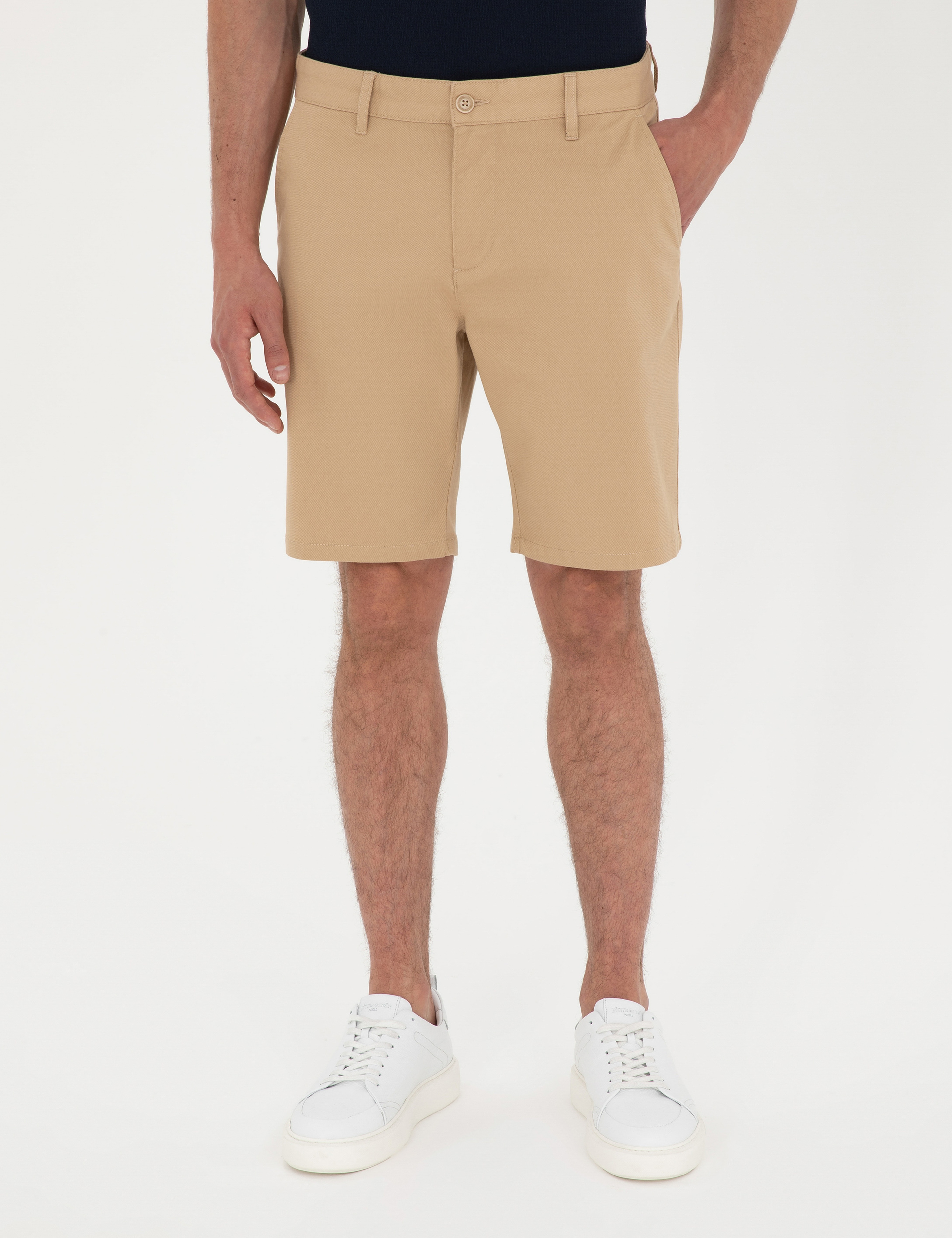 Camel Slim Fit Dokuma Şort - Image 2