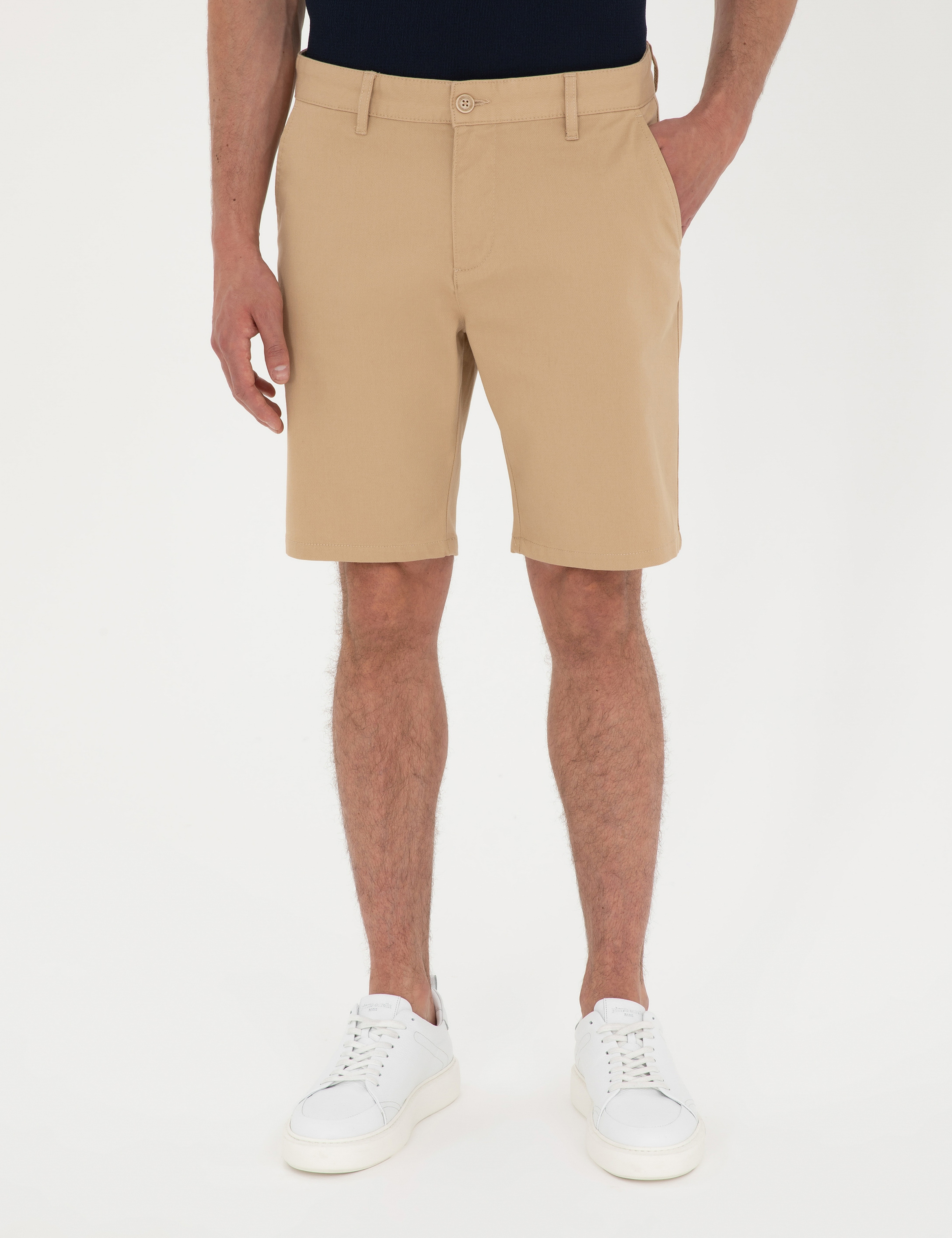 Camel Slim Fit Dokuma Şort
