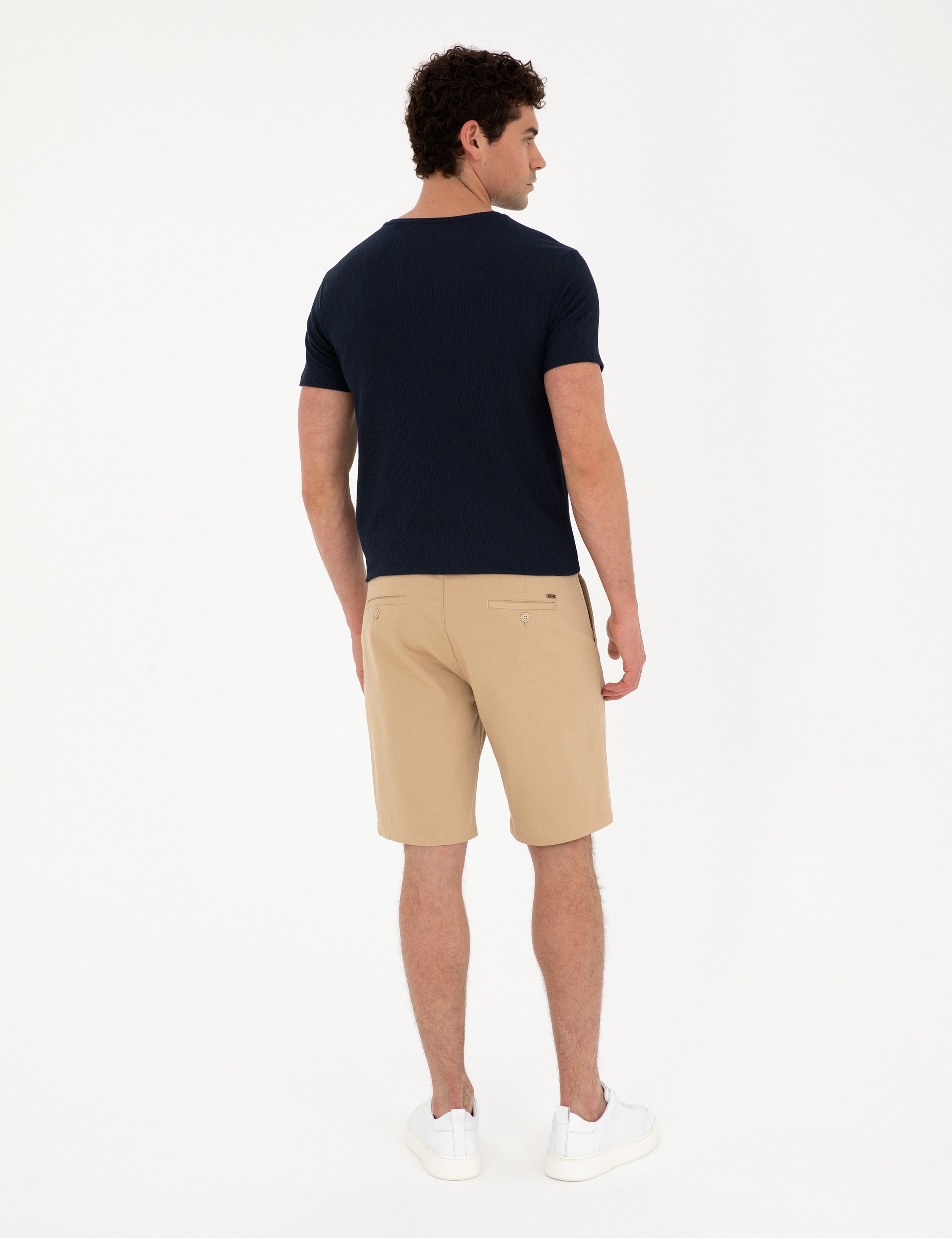 Camel Slim Fit Dokuma Şort - Image 4