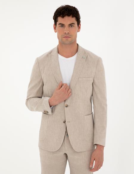 Açık Kahverengi Ekstra Slim Fit Keten Karışımlı Takım Elbise - 50285295170