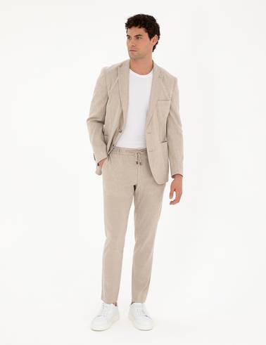 Açık Kahverengi Ekstra Slim Fit Keten Karışımlı Takım Elbise