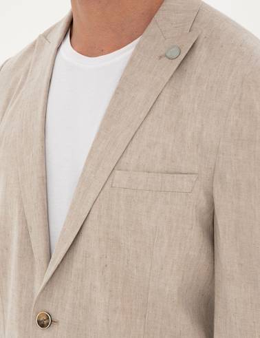 Açık Kahverengi Ekstra Slim Fit Keten Karışımlı Takım Elbise